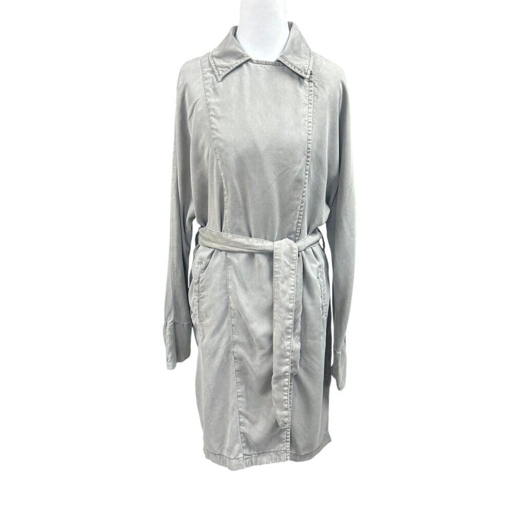 Free People Grey Slouchy Snap Button Belted Oversized Trench Coat Sz XS